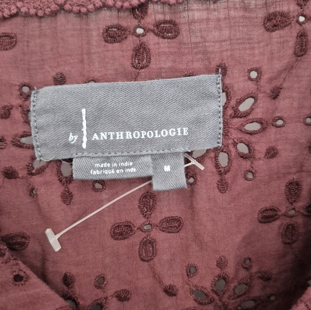 Anthropologie Top Rasberry Eyelet Embroidered Long Balloon Sleeve Size M - Picture 6 of 12